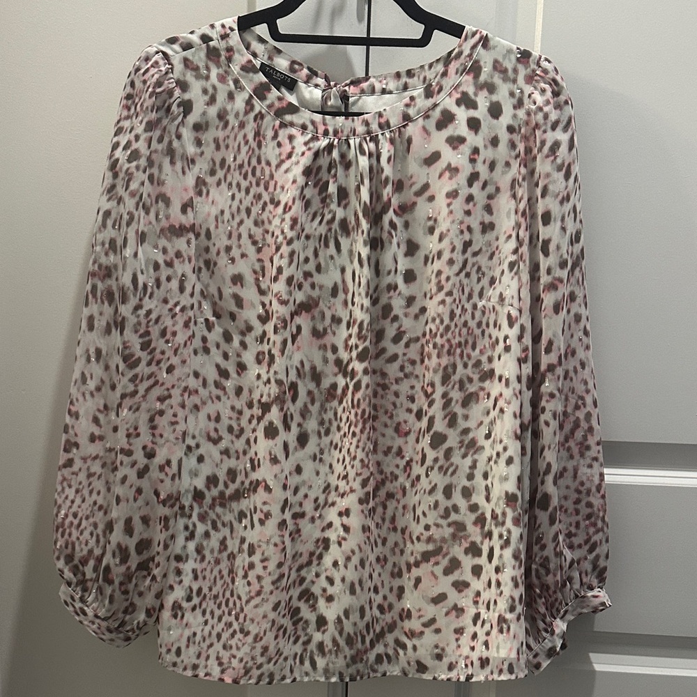 Talbots Pink and Brown Leopard Print Blouse